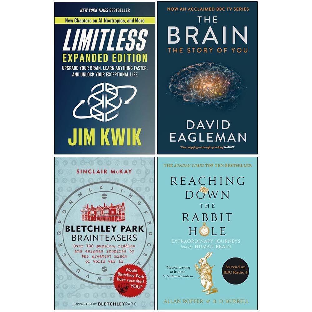 Limitless[Hardcover], The Brain The Story of You, Bletchley Park Brainteasers, Reaching Down the Rabbit Hole 4 Books Collection Set