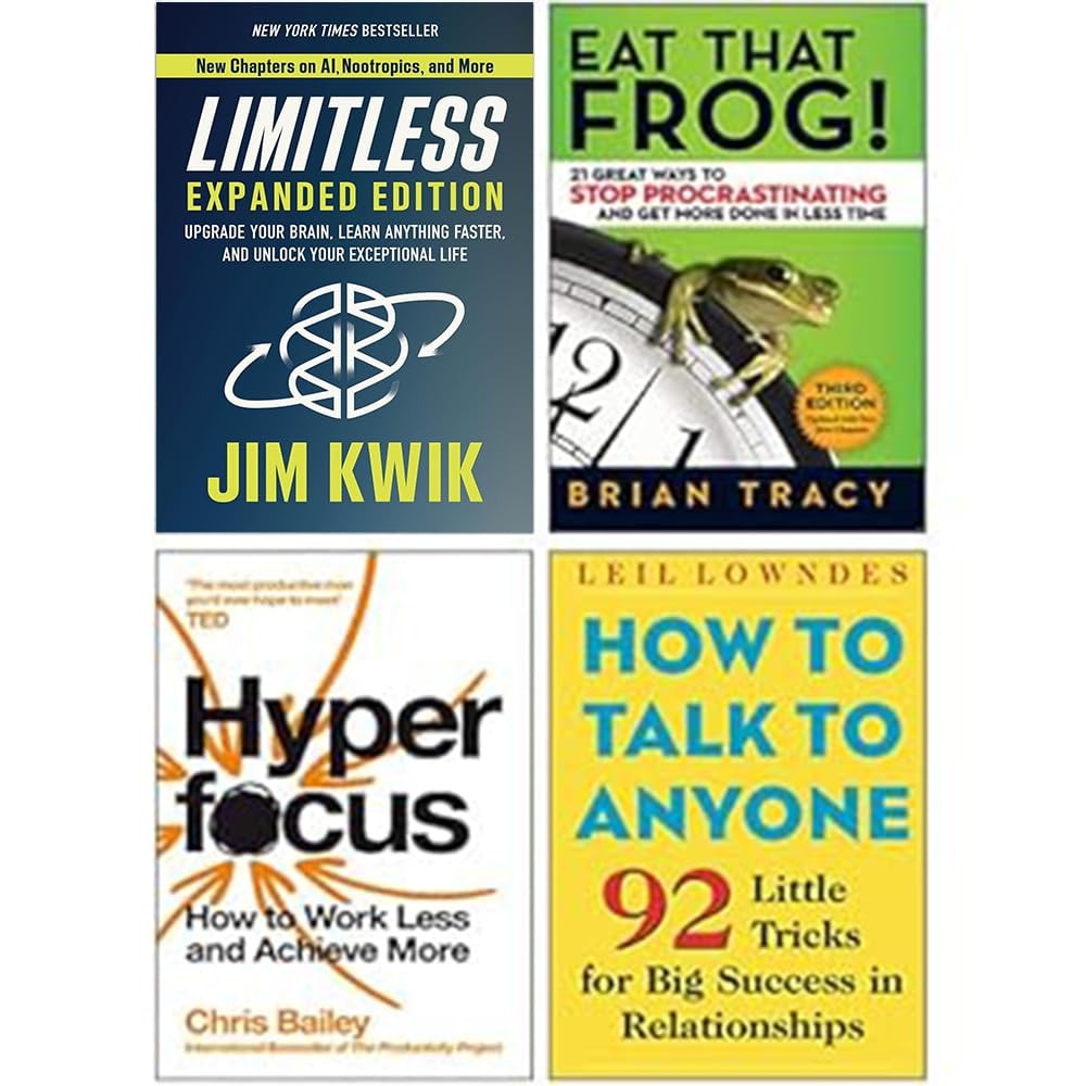 Limitless [Hardcover], Hyperfocus, Eat That Frog!, How to Talk to Anyone 4 Books Collection Set
