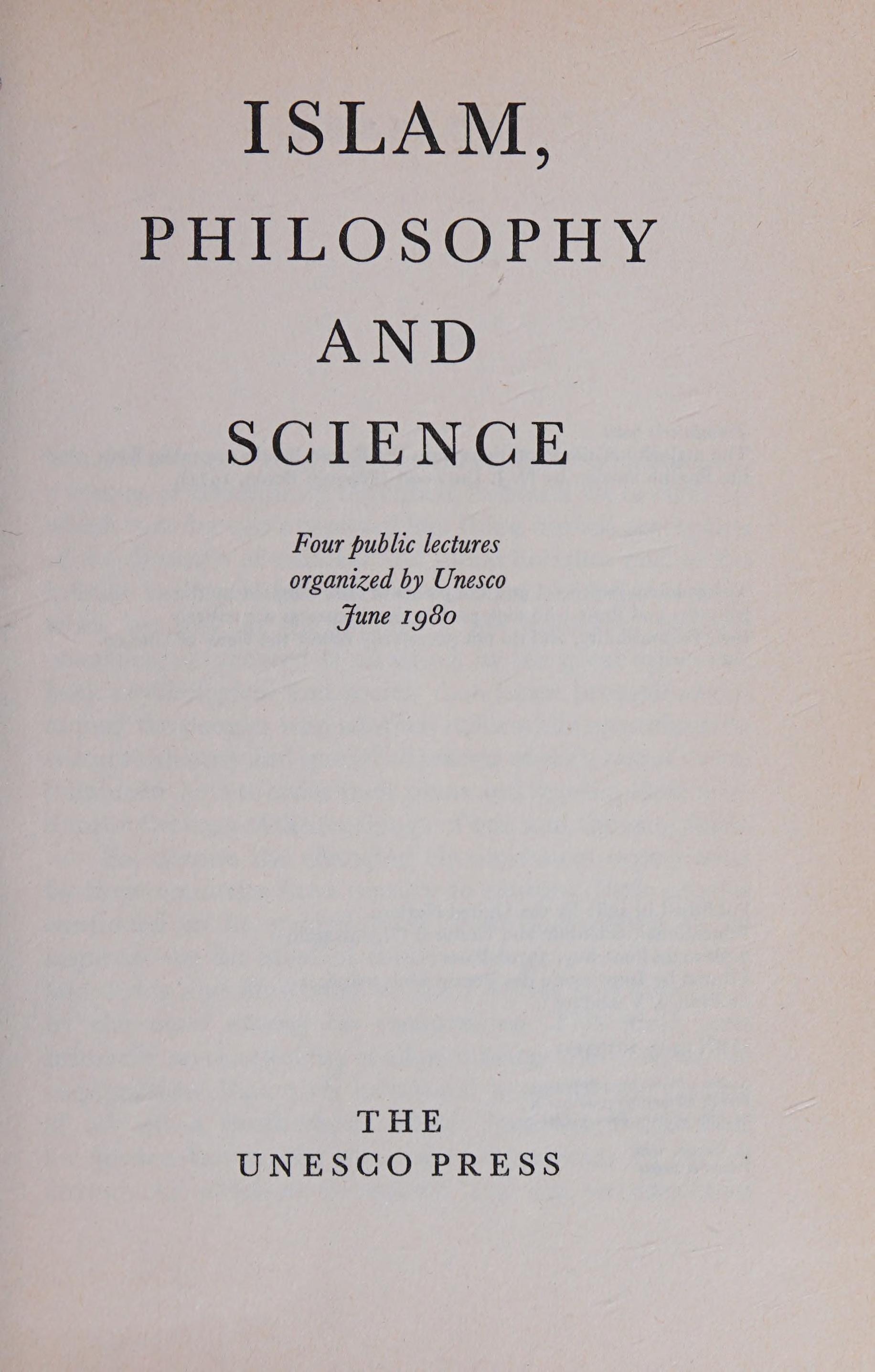 Islam, Philosophy and Science