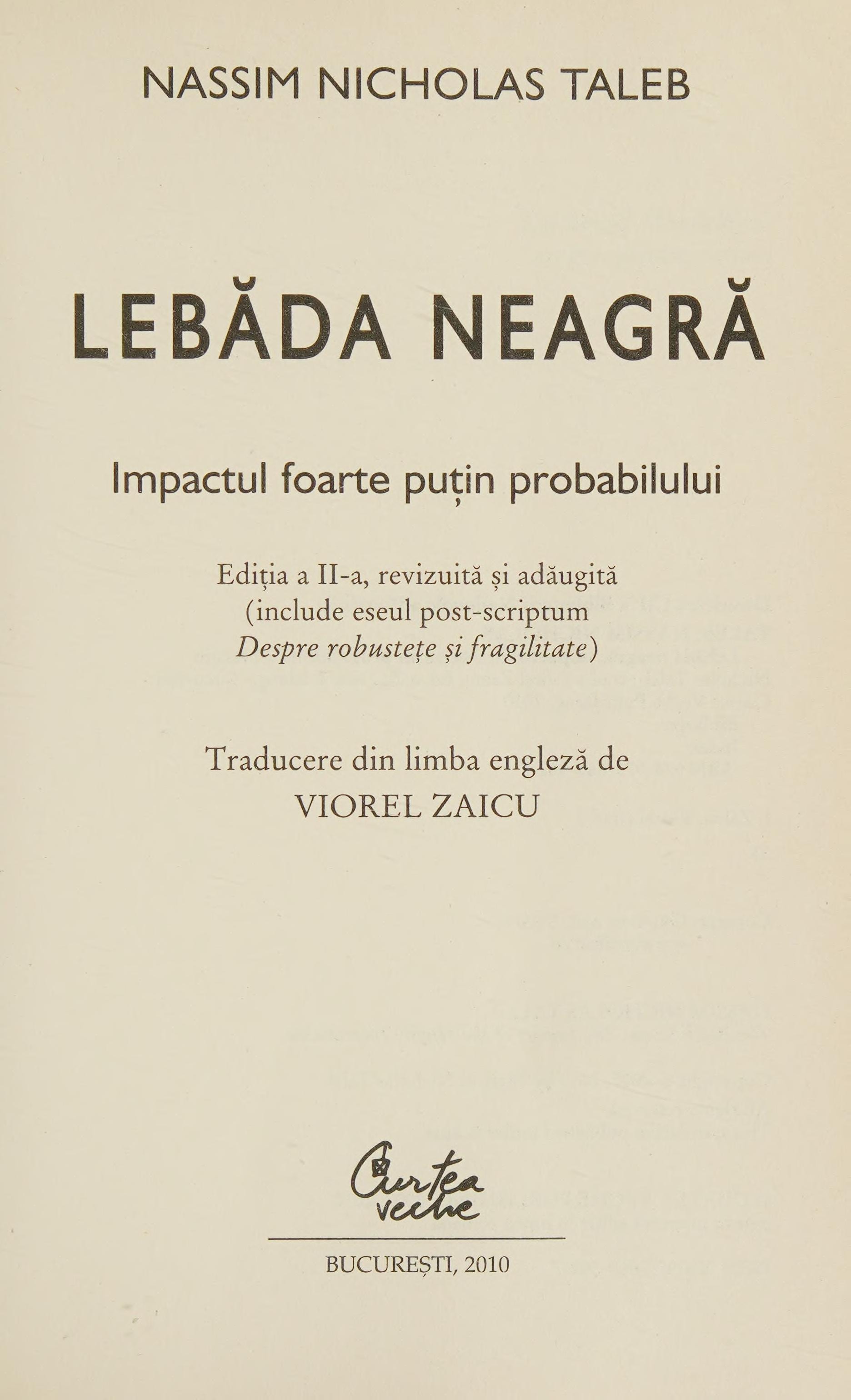 Lebăda neagră impactul foarte puțin probabilului