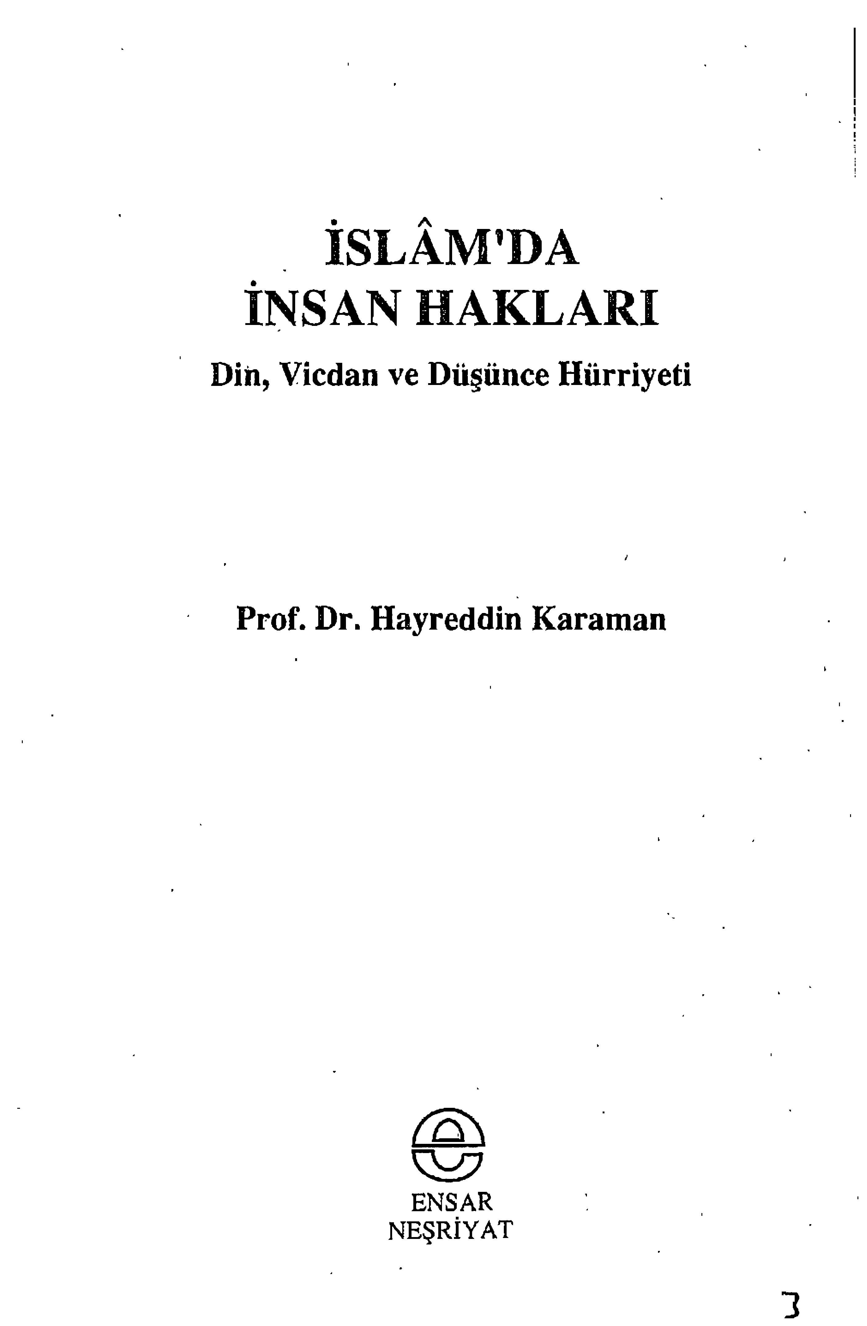 İslâm'da insan hakları din vicdan ve düşünce hürriyeti
