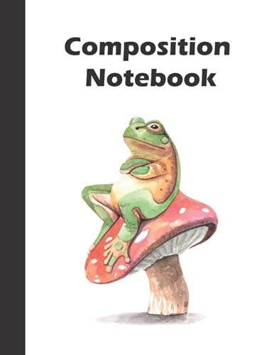 Copotition Notebook: Cute Frog on mushroom College Ruled Lined Composition Notebook for school Kids & Teens, Girls, Boys
