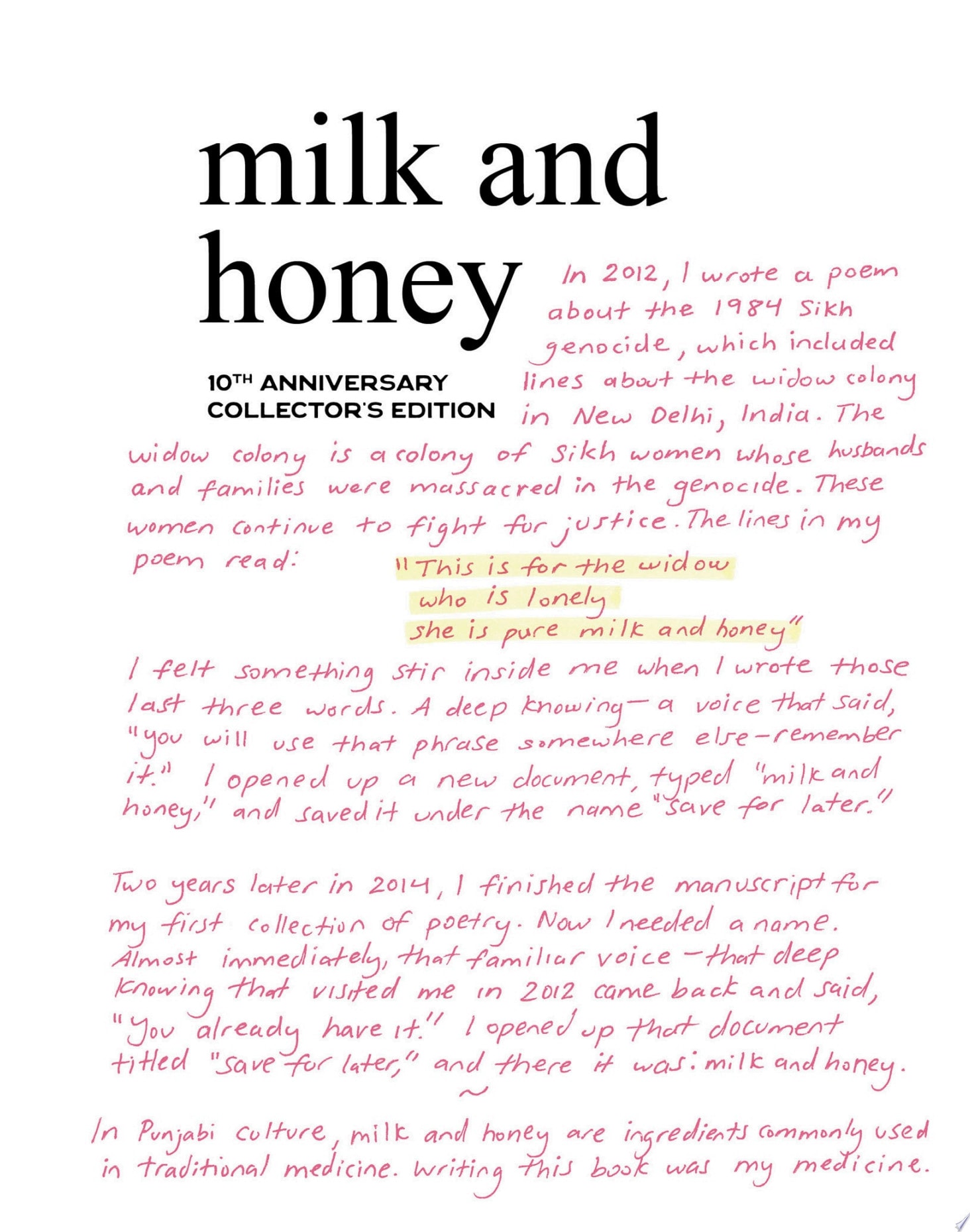 Milk and Honey 10th Anniversary Collector's Edition