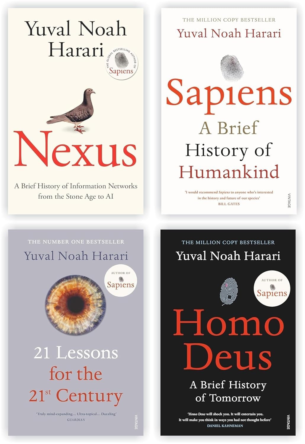 Yuval Noah Harari Collection Set (Sapiens, Homo Deus, 21 Lessons for 21st Century and Nexus a Brief History of Information Networks from the Stone Age to AI)